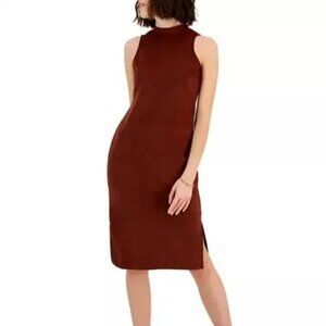 INC International Concepts Womens Midi Dress Brown Faux Suede Sleeveless Size 12